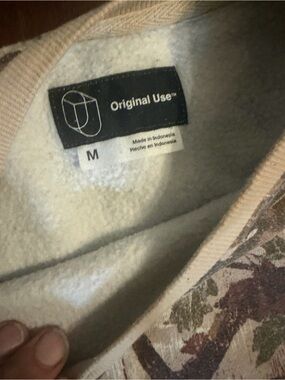 Original Use Cream Sherpa-Lined Crewneck with Pink and Green Floral Trim